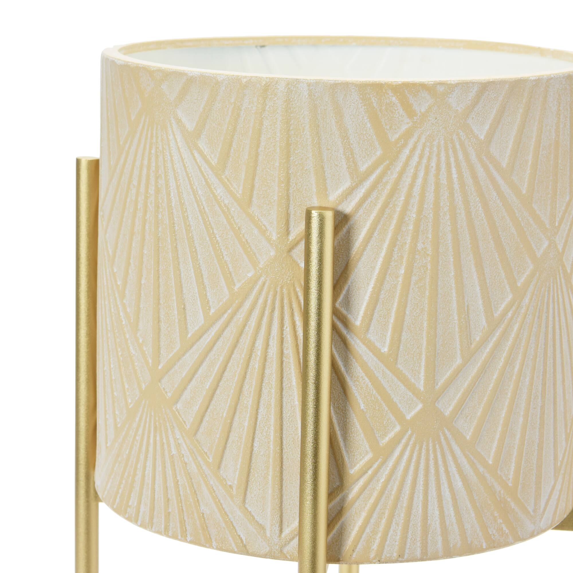 Hello Honey® Cream & Gold Boho Embossed Metal Planters with Stands Set